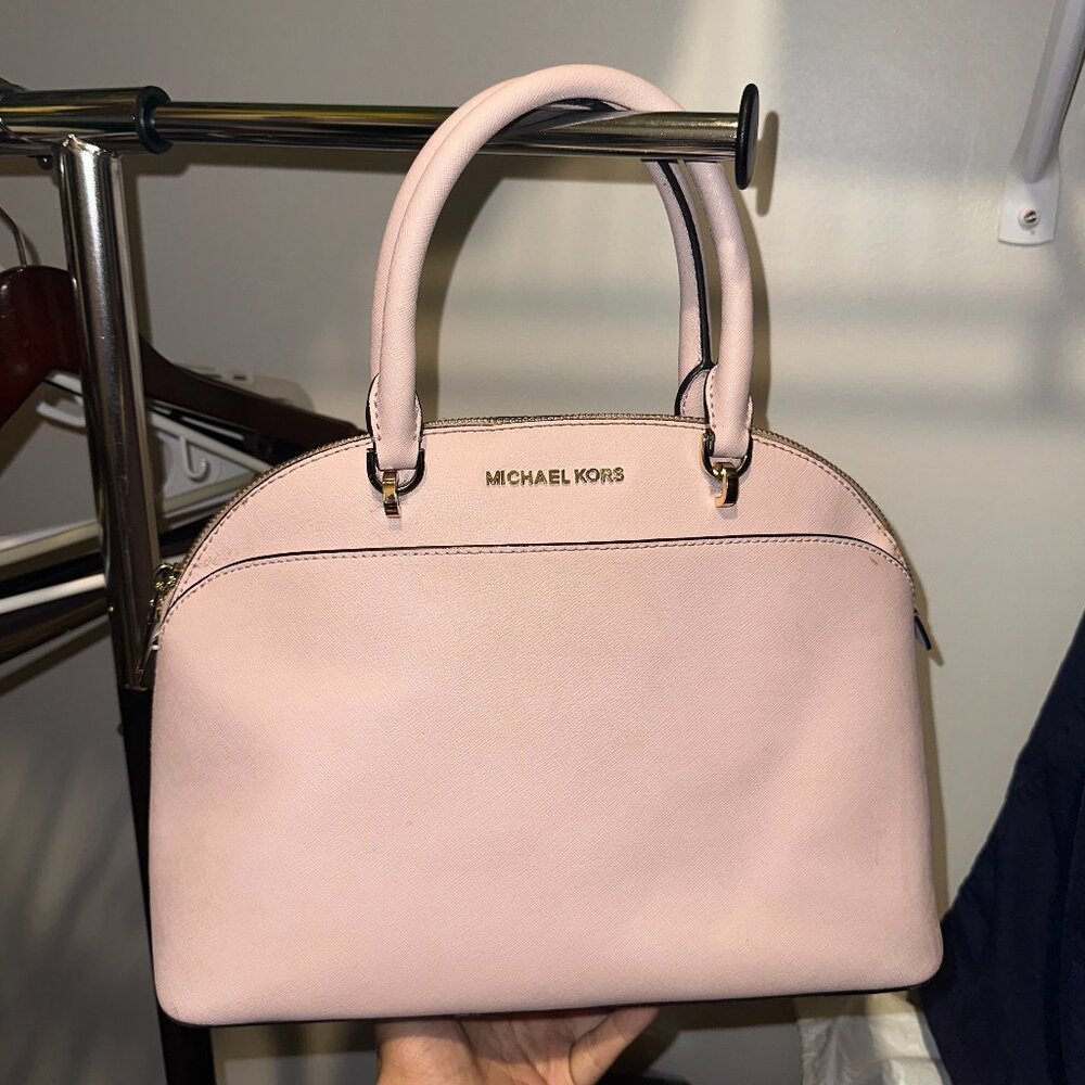 Michael Kors Emmy Dome Satchel Handbag Blossom Leather Pink